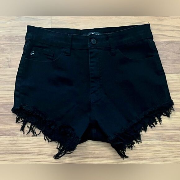 KANCAN high rise cut off stretch booty denim shorts black Size 9/29 - Picture 1 of 8
